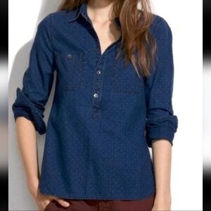 Madewell Denim Popover Shirt Long Sleeves Size Medium Royal Blue Collared